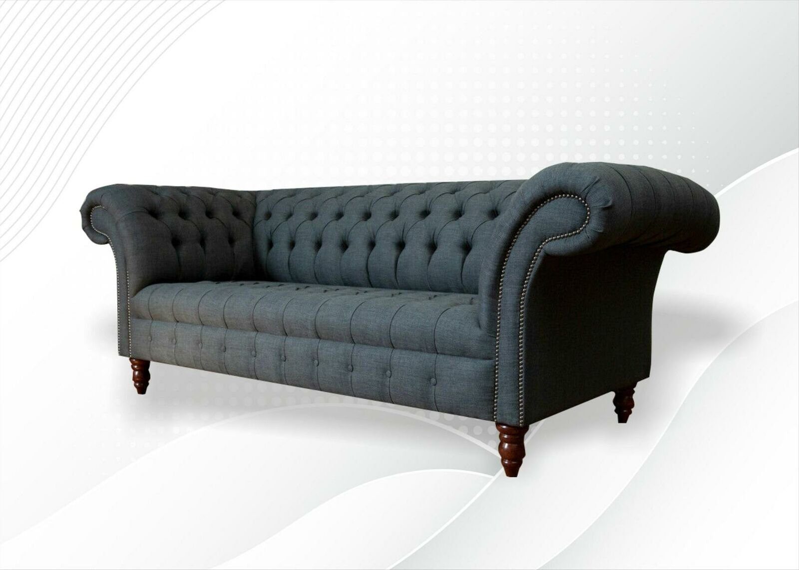 Möbel Graue Sofa xxl Chesterfield-Sofa, Chesterfield Couchen 3 Textil Sitzer JVmoebel Modern big Wohnzimmer