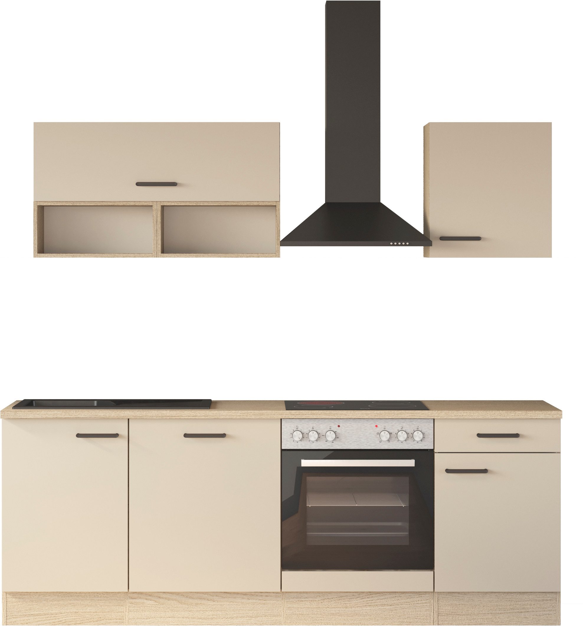 Flex-Well Küche Creso, Breite 220 cm, wahlweise mit E-Geräte und Spüle in Edelstahl und schwarz