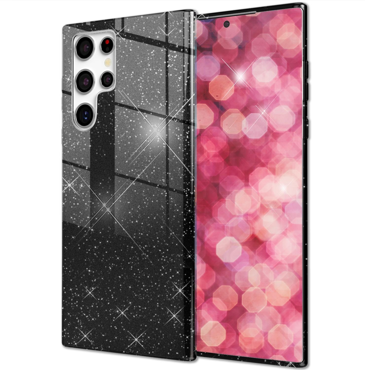 Nalia Smartphone-Hülle Samsung Galaxy S24 Ultra 17,3 cm (6,8 Zoll), Glitzer Silikon Hülle / Glänzender Hybrid Schutz / Stoßfest & Robust