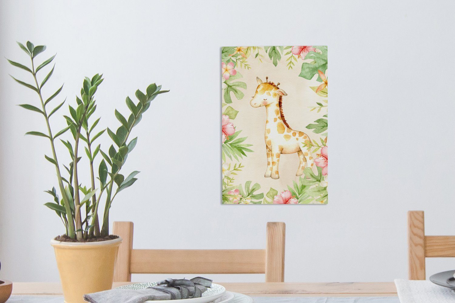 bespannt Leinwandbild Leinwandbild - fertig Gemälde, OneMillionCanvasses® (1 Aquarell St), Blumen, cm 20x30 - Zackenaufhänger, inkl. Giraffe