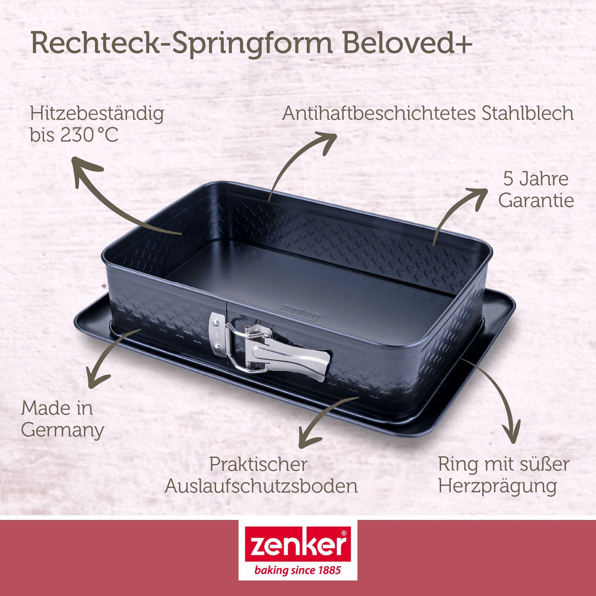 Zenker Springform Rechteck, Kuchenform, Backform mit Auslaufschutz