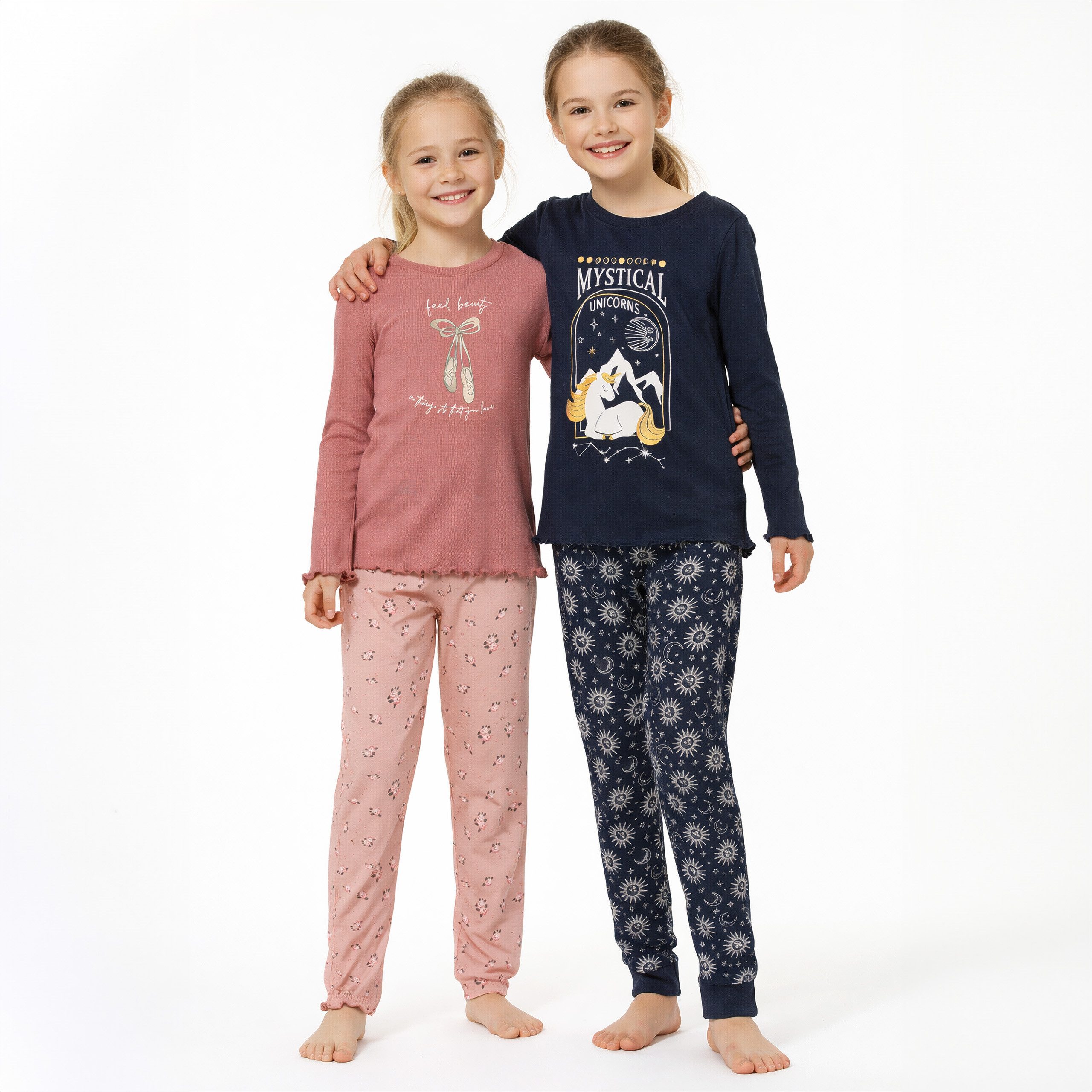 Lily & Dan Schlafanzug Kinder Schlafanzug für Mädchen, Pyjama aus 100% Baumwolle 2-teiliges Set besteht aus Oberteil und Hose, langarm – Bild 5 von 5