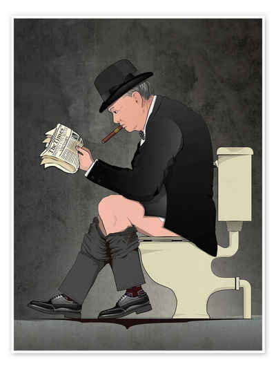 Posterlounge Poster Wyatt9, Churchill auf der Toilette, Badezimmer Vintage Illustration