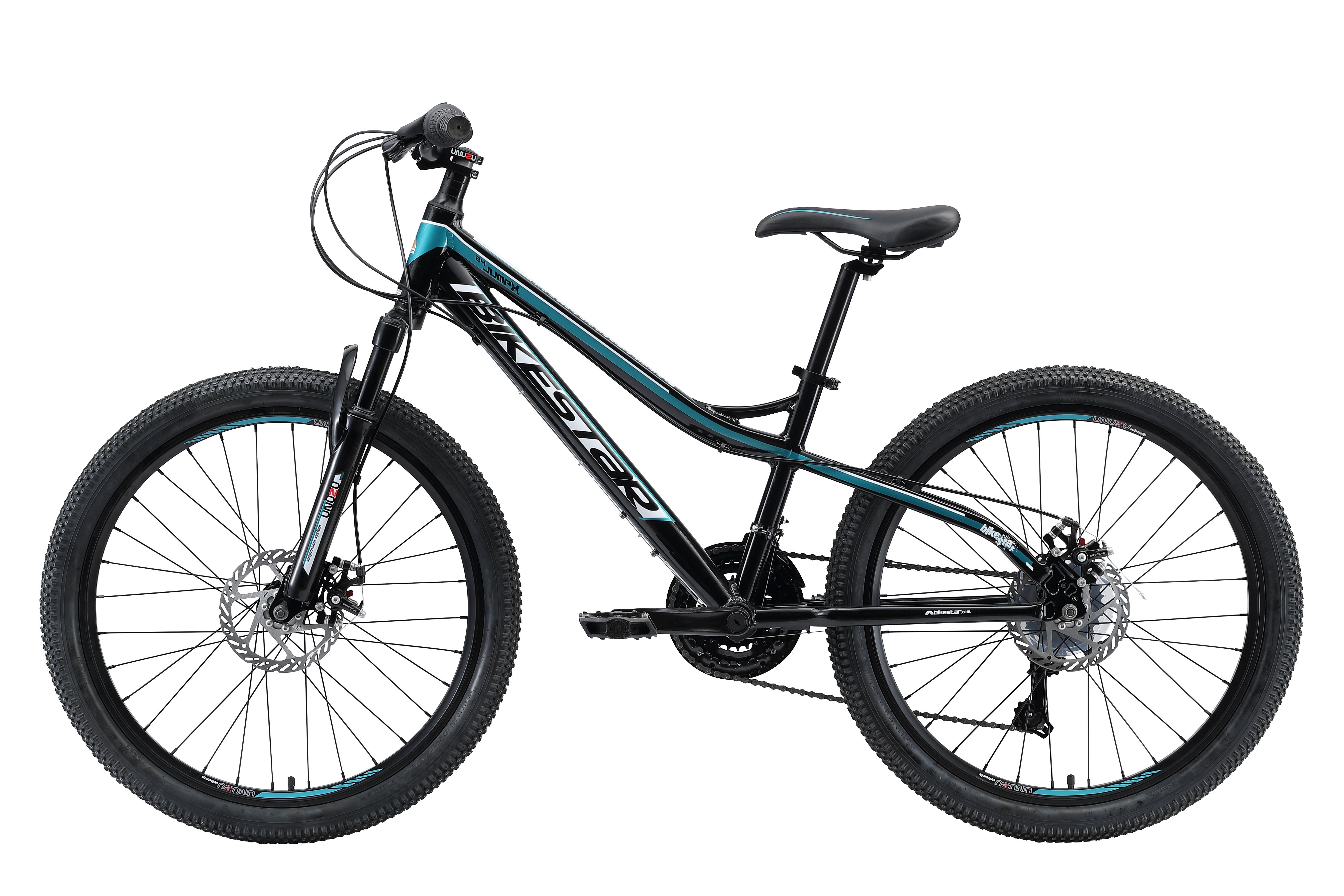 Bikestar Mountainbike 24 Zoll Aluminium Kinderfahrrad, 8 - 13 Jahre, Mädchen, Jungen, 21 Gang Shimano Tourney RD-TY300 Schaltwerk, Kettenschaltung, Scheibenbremsen, Rahmen 33 cm, Hardtail