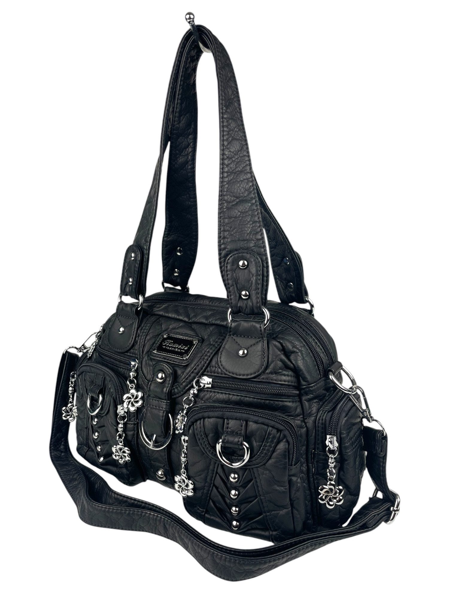 Taschen4life Schultertasche klassische Damen Handtasche (Schultertasche) mit Nieten AKW22032, viele Fächer, verstellbarer abnehmbarer Schulterriemen