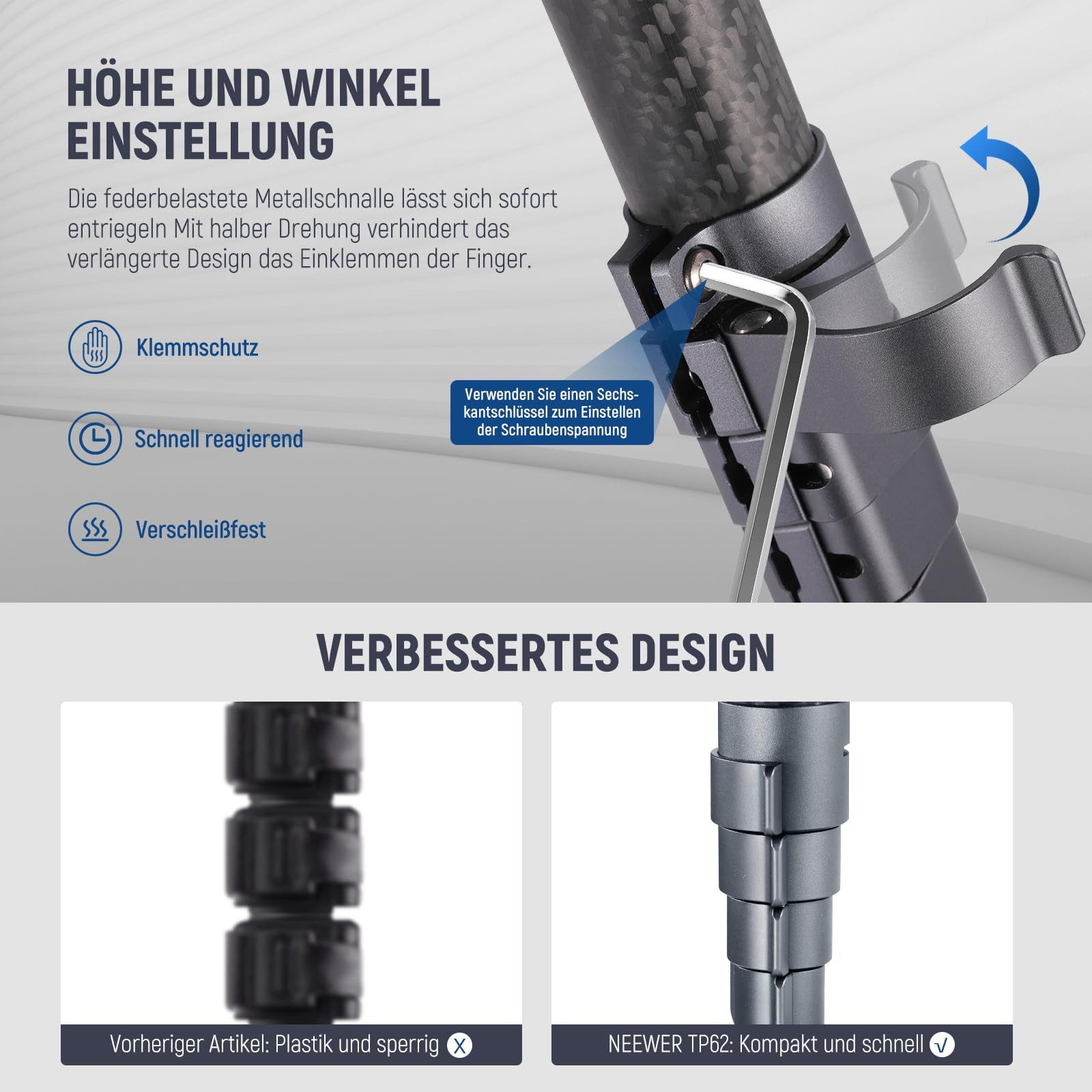Neewer LT32 157 cm Reisestativ aus Kohlefaser, Höhenverstellbar 41-157 cm Dreibeinstativ (360° Panoramakopf, Arca QR Platte, für Peak Design Capture V3)