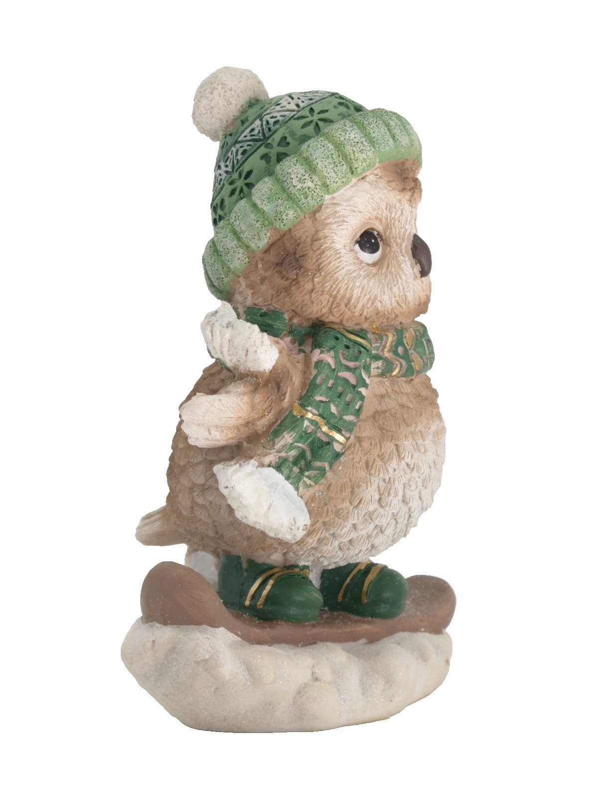 Kaufhaus le petit Tierfigur Deko Eule mit Snowboard Vogel Figur Skulptur Schneeeule Schleiereule, Uhu Kauz Dekofigur Dekoskulptur Dekoobjekt aus Polyresin (Kunststein)