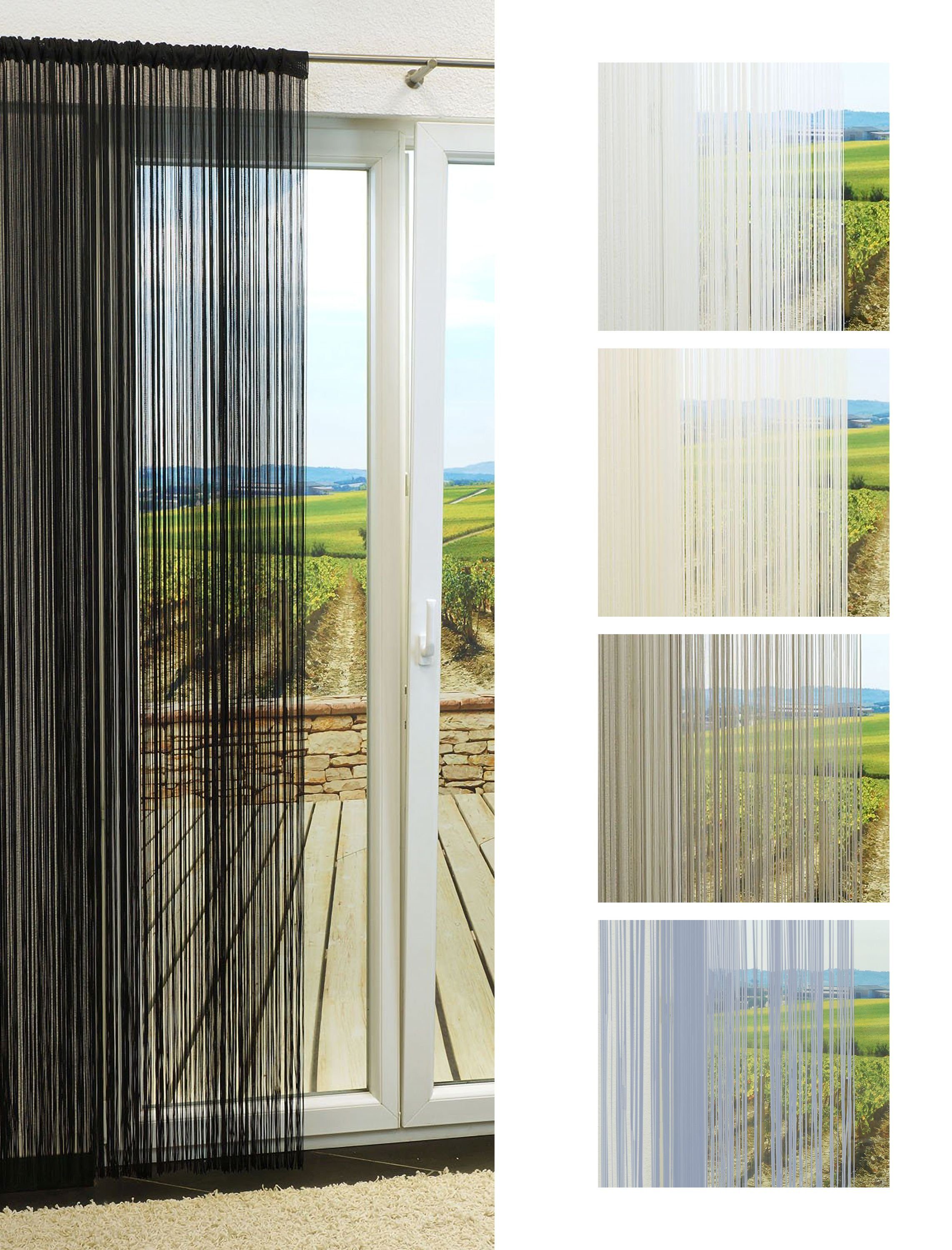 Fadenvorhang transparent, schwarz Strippe, Gardine LYSEL®, HxB 320x100cm (1 St),