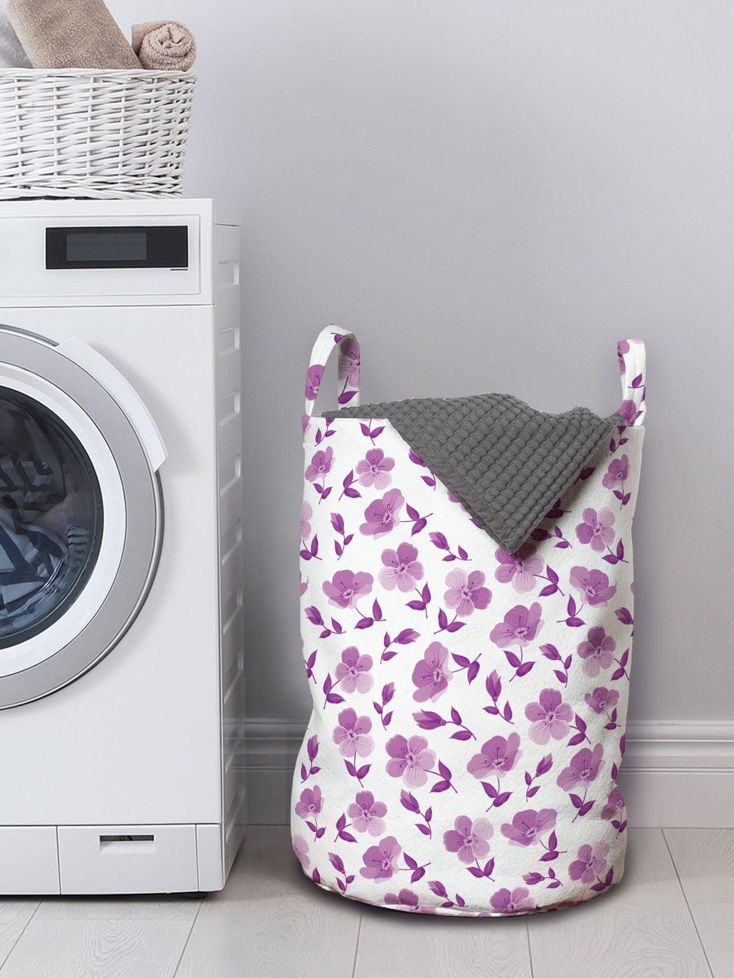 Waschsalons, Romantisch Wäschekorb Griffen für Kordelzugverschluss mit Wäschesäckchen Abakuhaus Muster Blumenbraut
