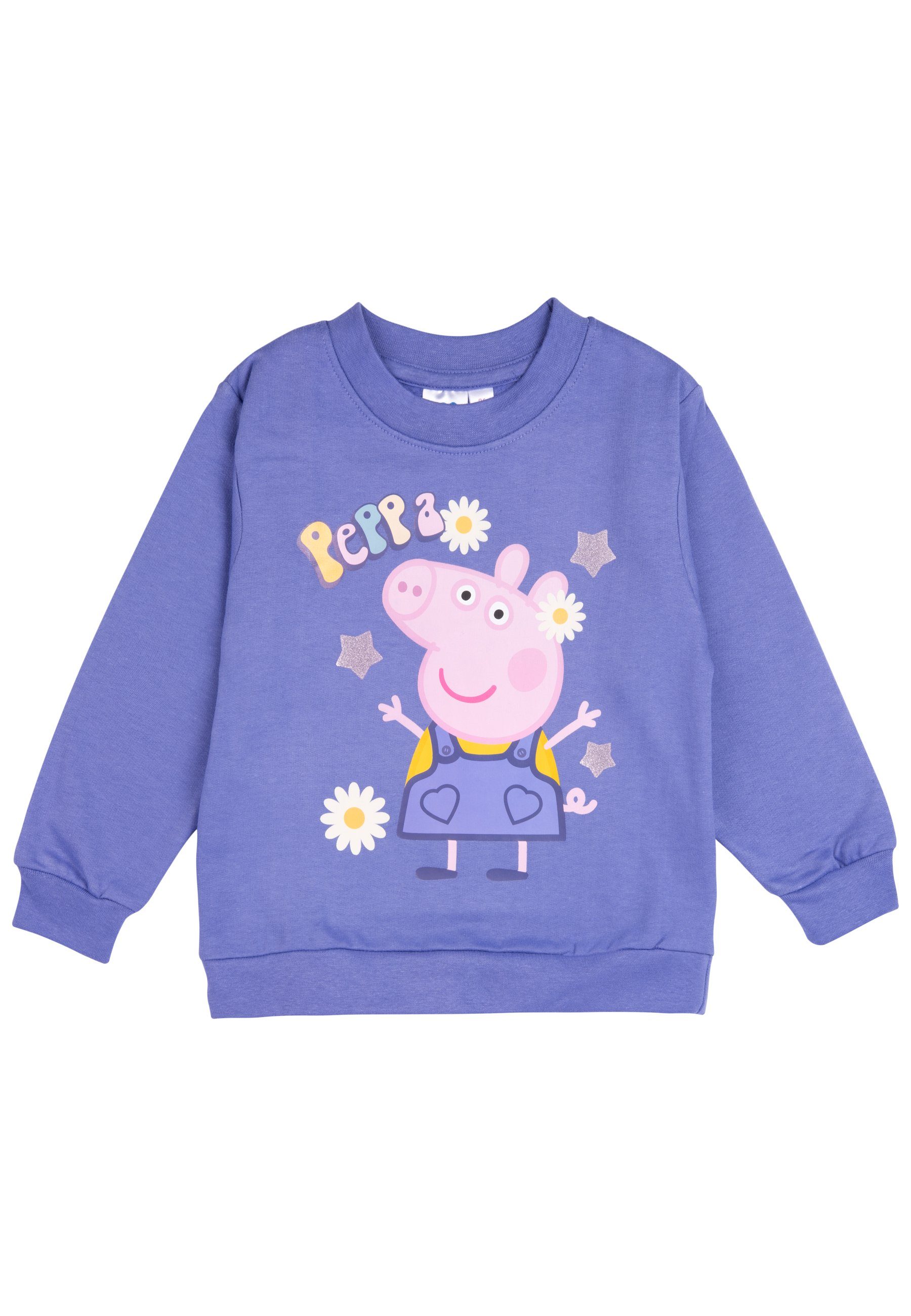 United Labels® Sweatshirt Peppa mit Lila - Glitterprint Mädchen Wutz Pullover für