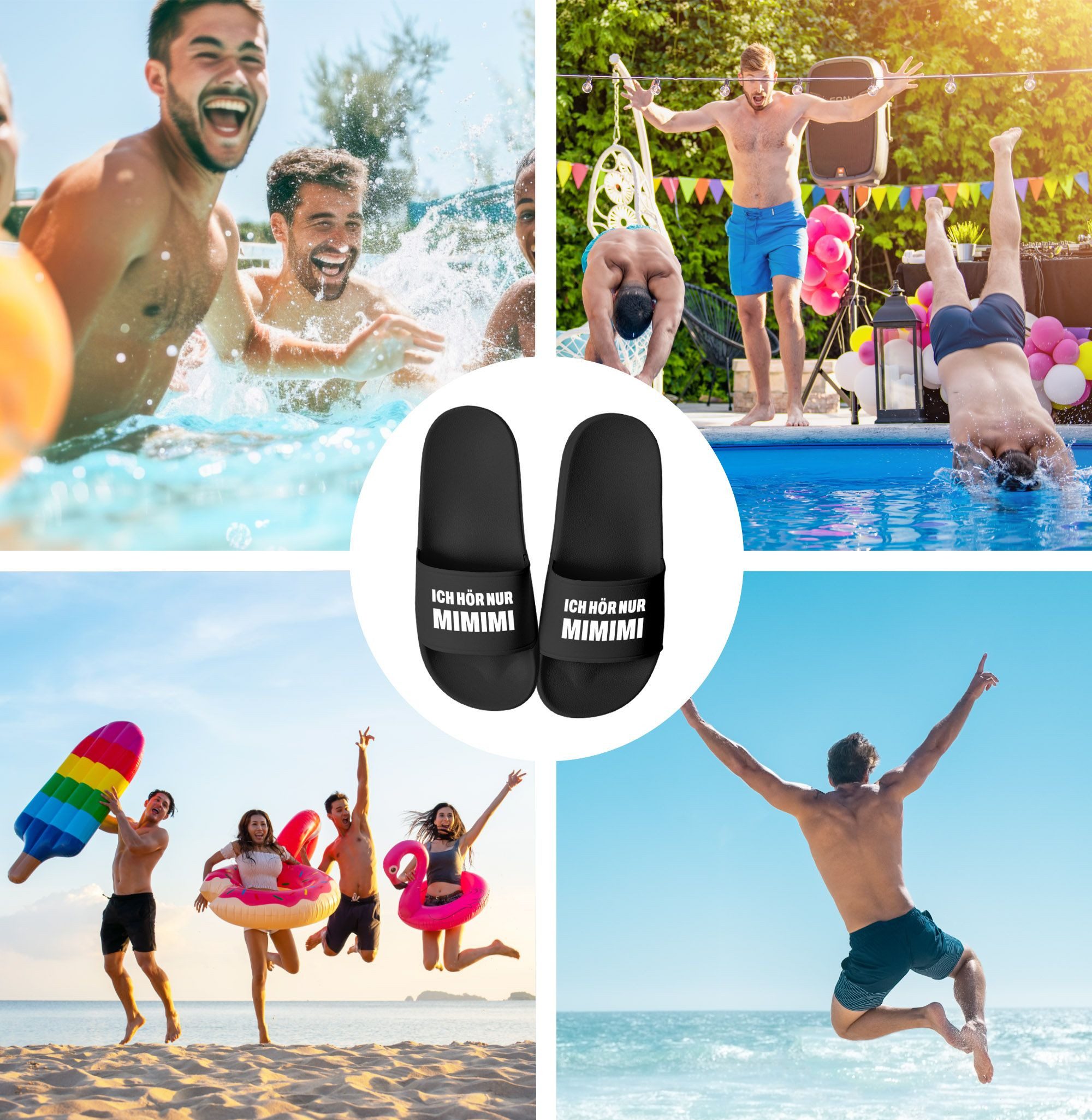 MoonWorks Badeschlappen mit Spruch Lustig Mimimi Unisex Slides Herren Damen Badesandale