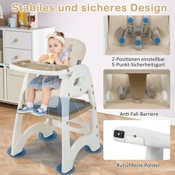 COSTWAY Hochstuhl, 6in1 Kindersitzgruppe, mit Doppeltablett, Sicherheitsgurt