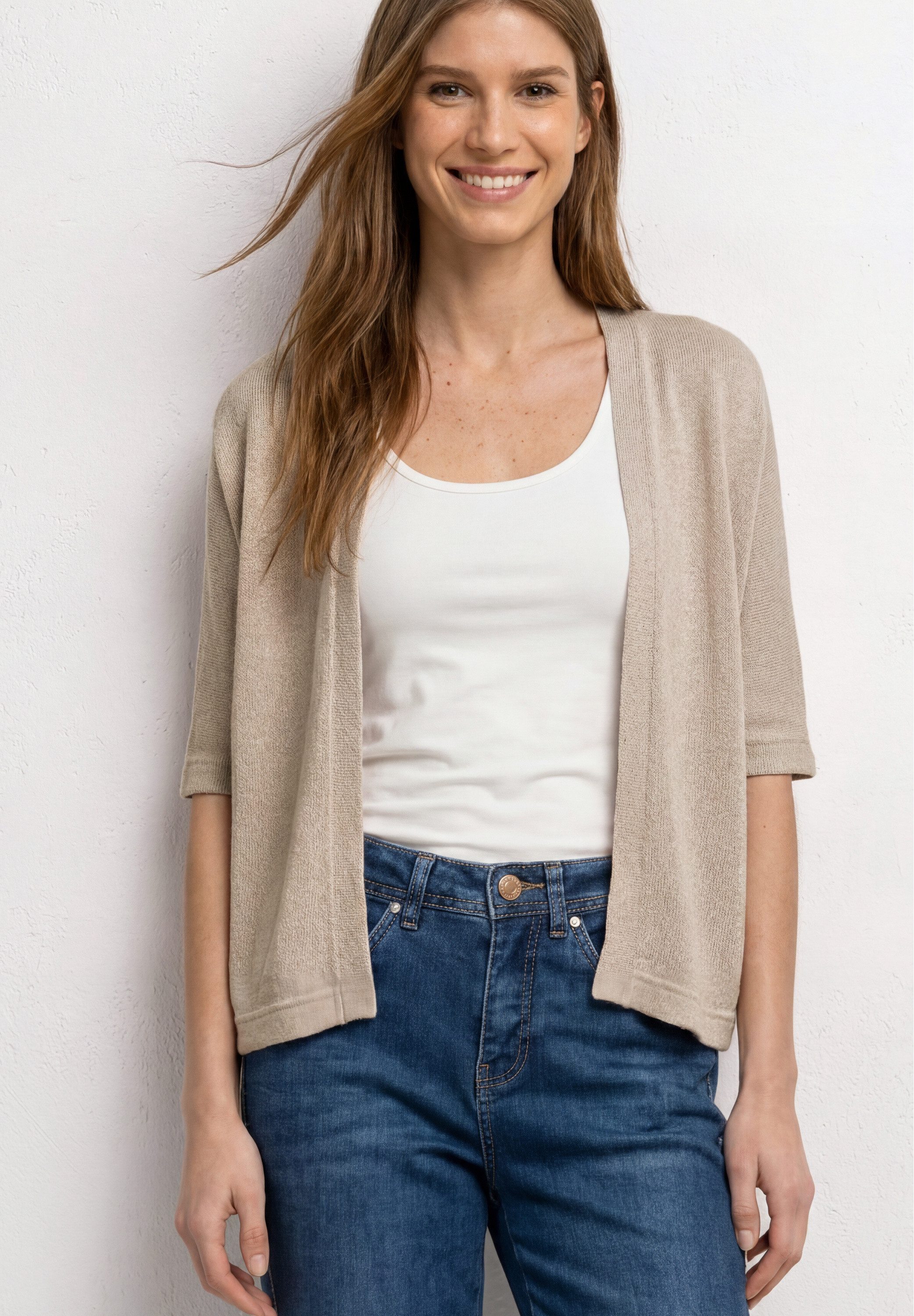 STREET ONE Strickjacke Kurzarm Jacke im Strick-Look mit Glitzer