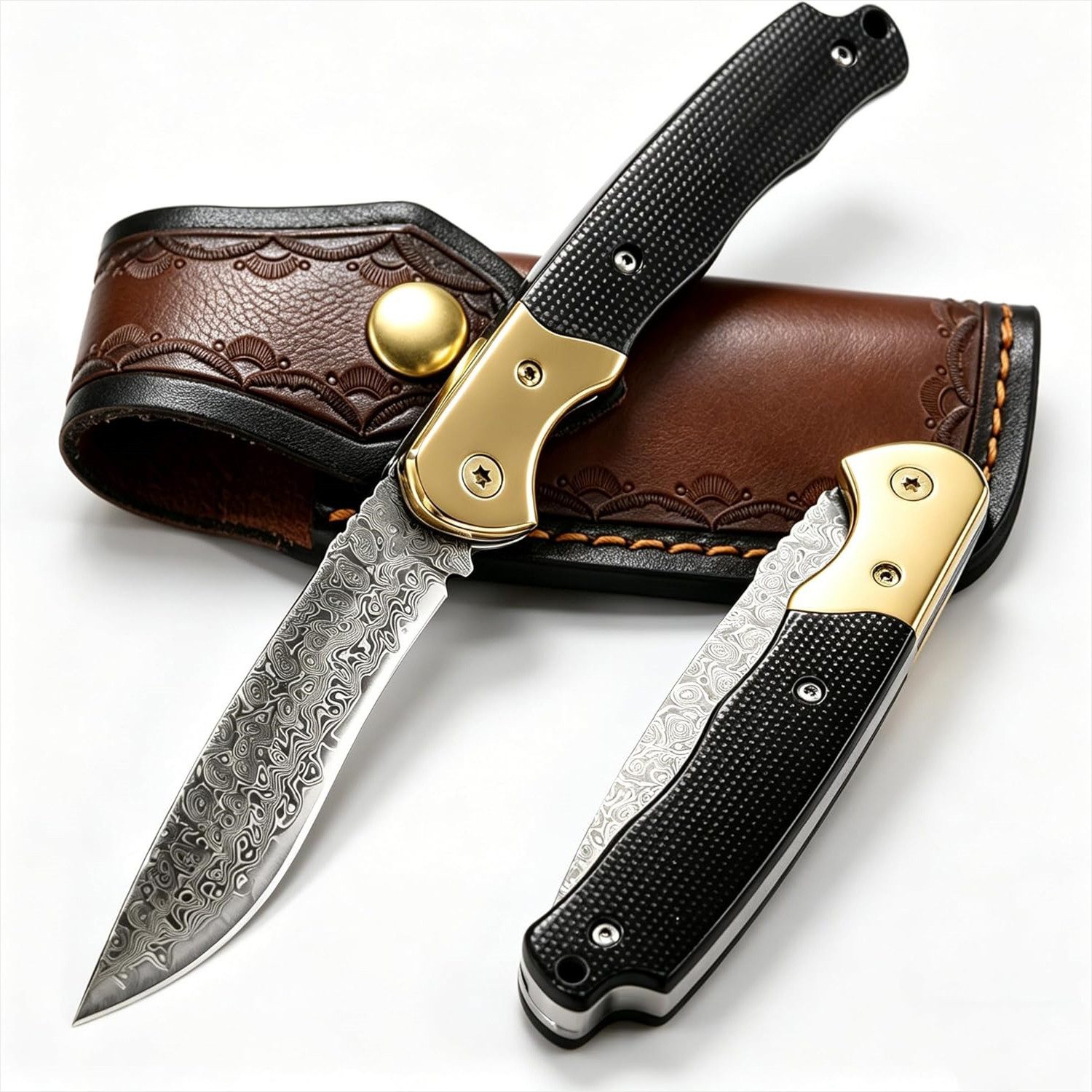 KingLux Damastmesser Damast Klappmesser Taschenmesser Jagdmesser Camping Zweihandmesser