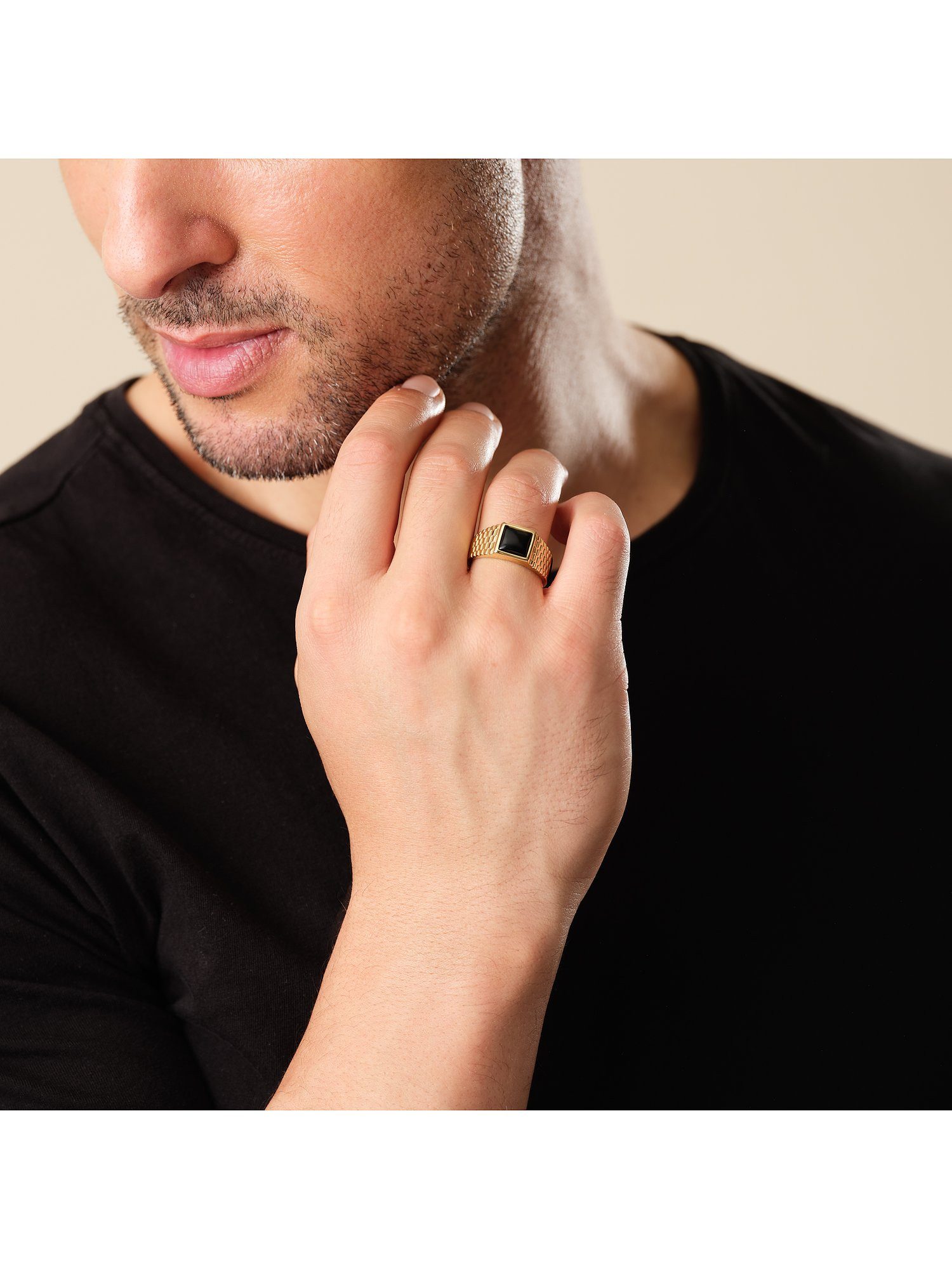 FAVS Fingerring FAVS Herren-Edelstahlring Edelstahl 1 Onyx, Onyx, synthetisch