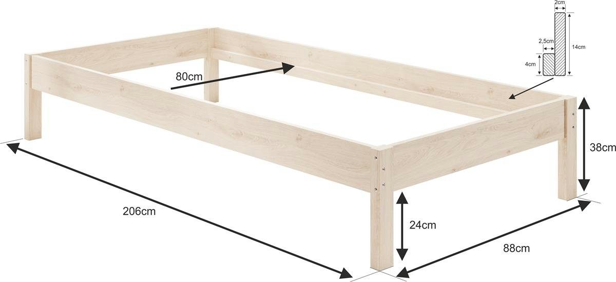 sunnypillow Holzbett „Mia” Scandi Style Massivholzbett 90 100 120 140 160 1 günstig online kaufen