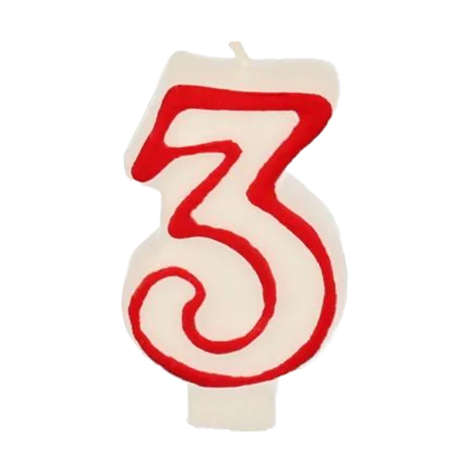 PAPSTAR Geburtstagskerze Zahlenkerze 7,3 cm weiß "3" mit rotem Rand (Stück, 1-tlg., Zahlenkerze), Geburtstagskerze Geburtstagstorte Tortendekoration Kuchendekoration