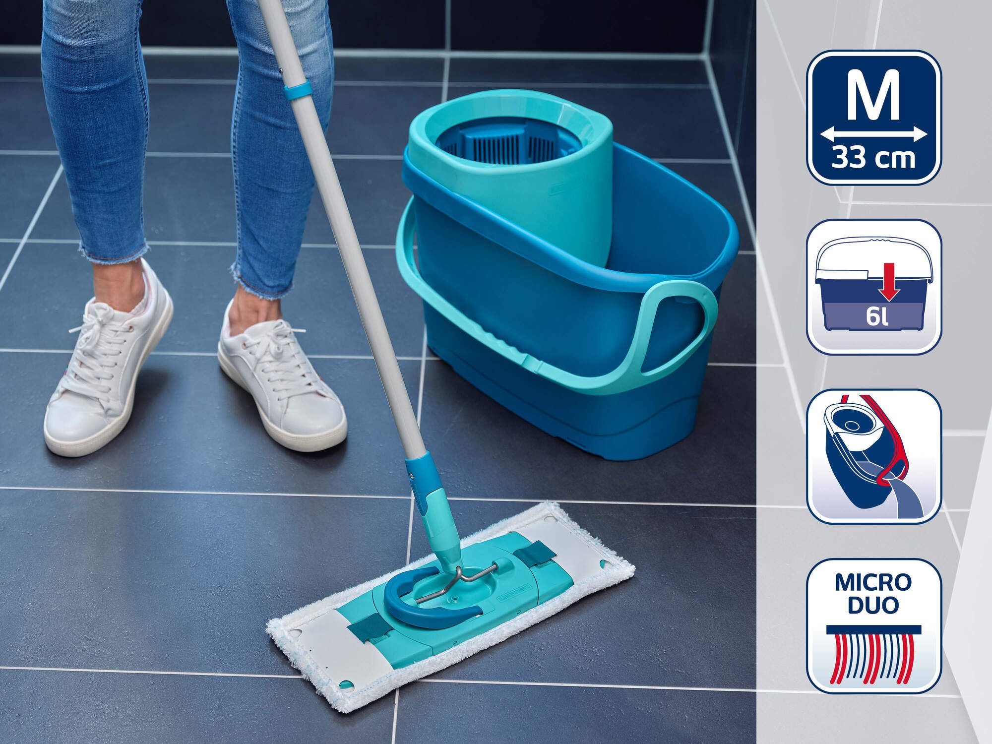 Leifheit Bodenwischer-Set Set CLEAN TWIST M Ergo (micro duo) + SUPERDUSTER M, (5-St), Set mit Wischer & Presse, entfernt 99 % Keime, Bezüge waschbar