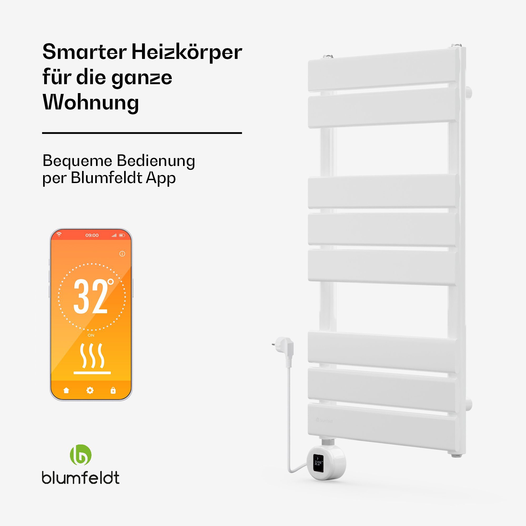 blumfeldt Heizkörper Fairmont Smart Heizkörper 80*45 weiß, elektrische Heizkörper LED App Mobil