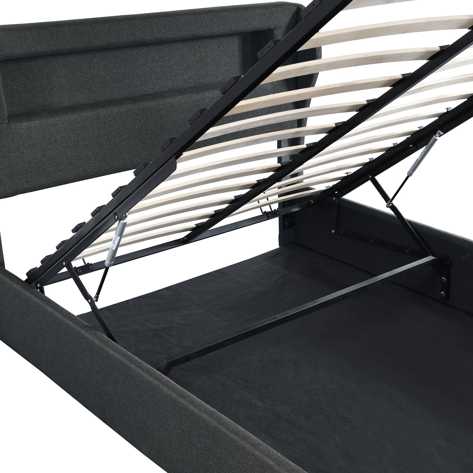 Boxspringbett (Doppelbett 140 x 200 cm mit LED Beleuchtung, Leinen), Polsterbett Hydraulisches Funktionsbett mit Lattenrost und Bettkasten