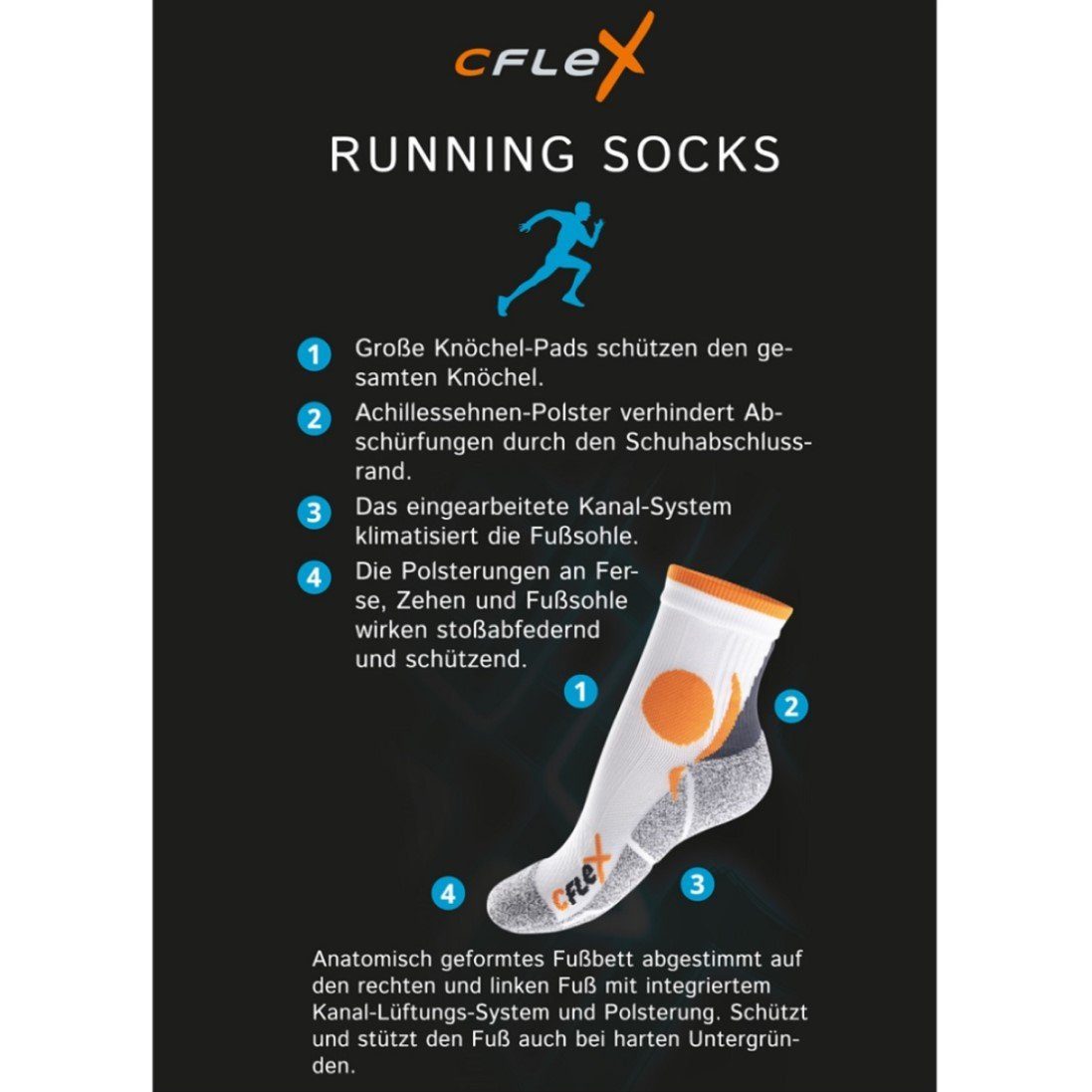 CFLEX Sportsocken Damen und Herren (4 Laufsocken Weiss/Blau Funktions-Socken Paar) Running