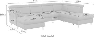 sit&more Wohnlandschaft Marano U-Form, inklusive Kopfteilverstellung, wahlweise mit Bettfunktion, Bettkasten