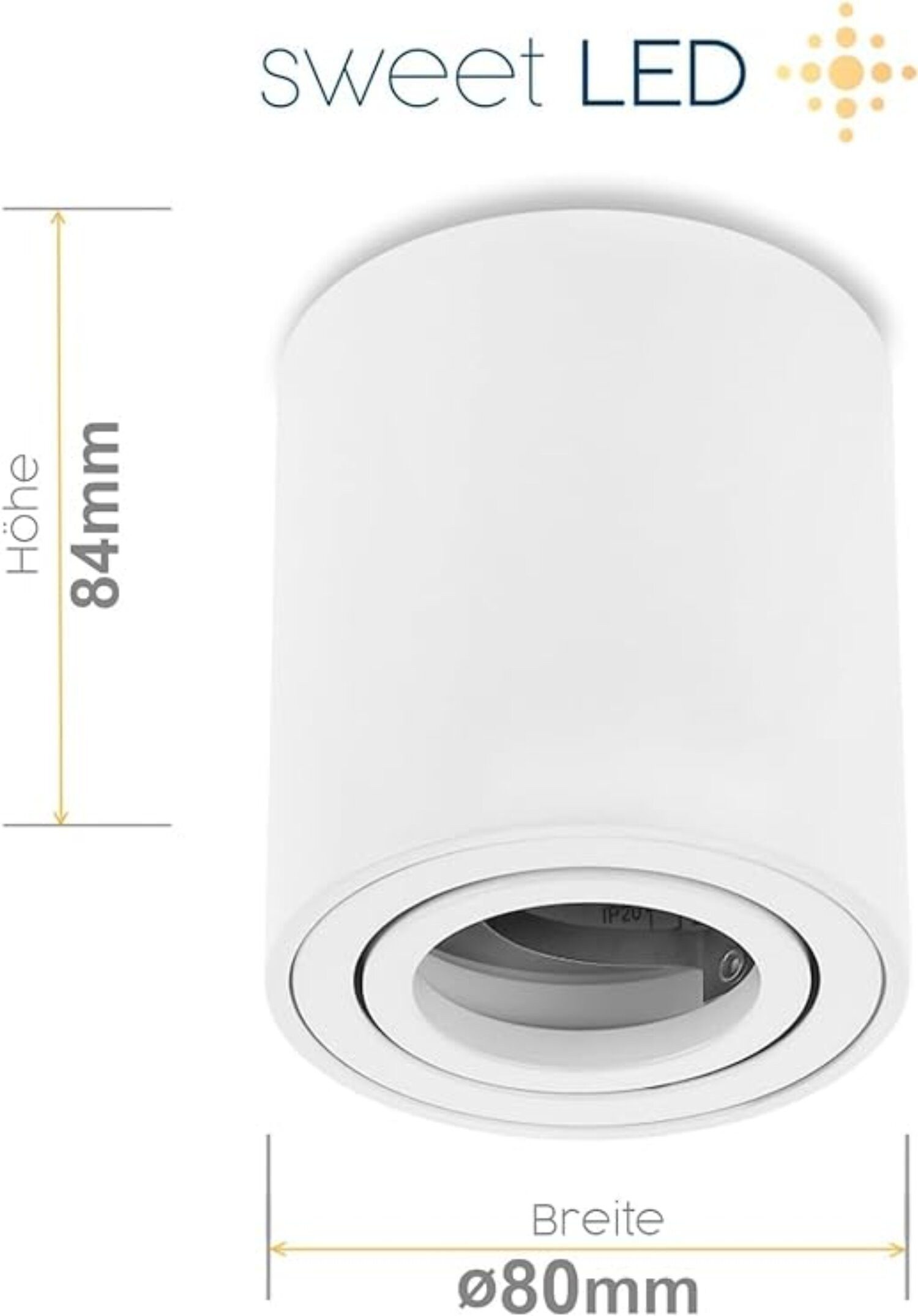 Sweet LED LED Aufbaustrahler 4er Set Alu Deckenspots GU10 7W 230V Aufbauspots weiß rund, LED wechselbar, Warmweiß, LED Deckenlampe, Deckenstrahler