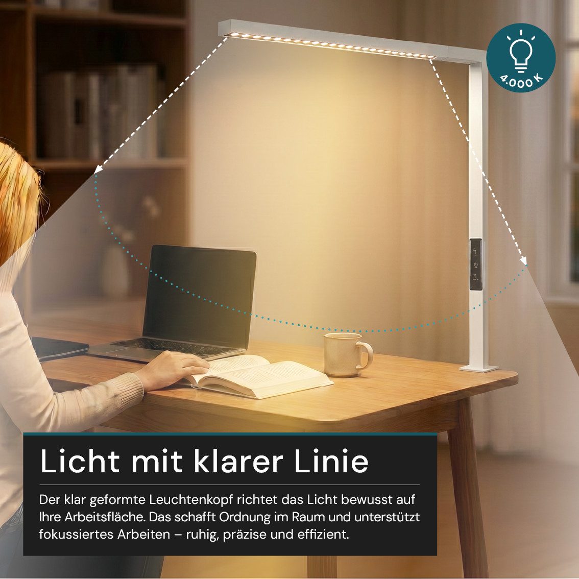 LUXULA LED Klemmtischleuchte Büro-Klemmleuchte, LED fest integriert, 4000K Neutralweiß, 45W Arbeitsplatzleuchte Weiß Up and Down Dimmbar Touchsteuerung