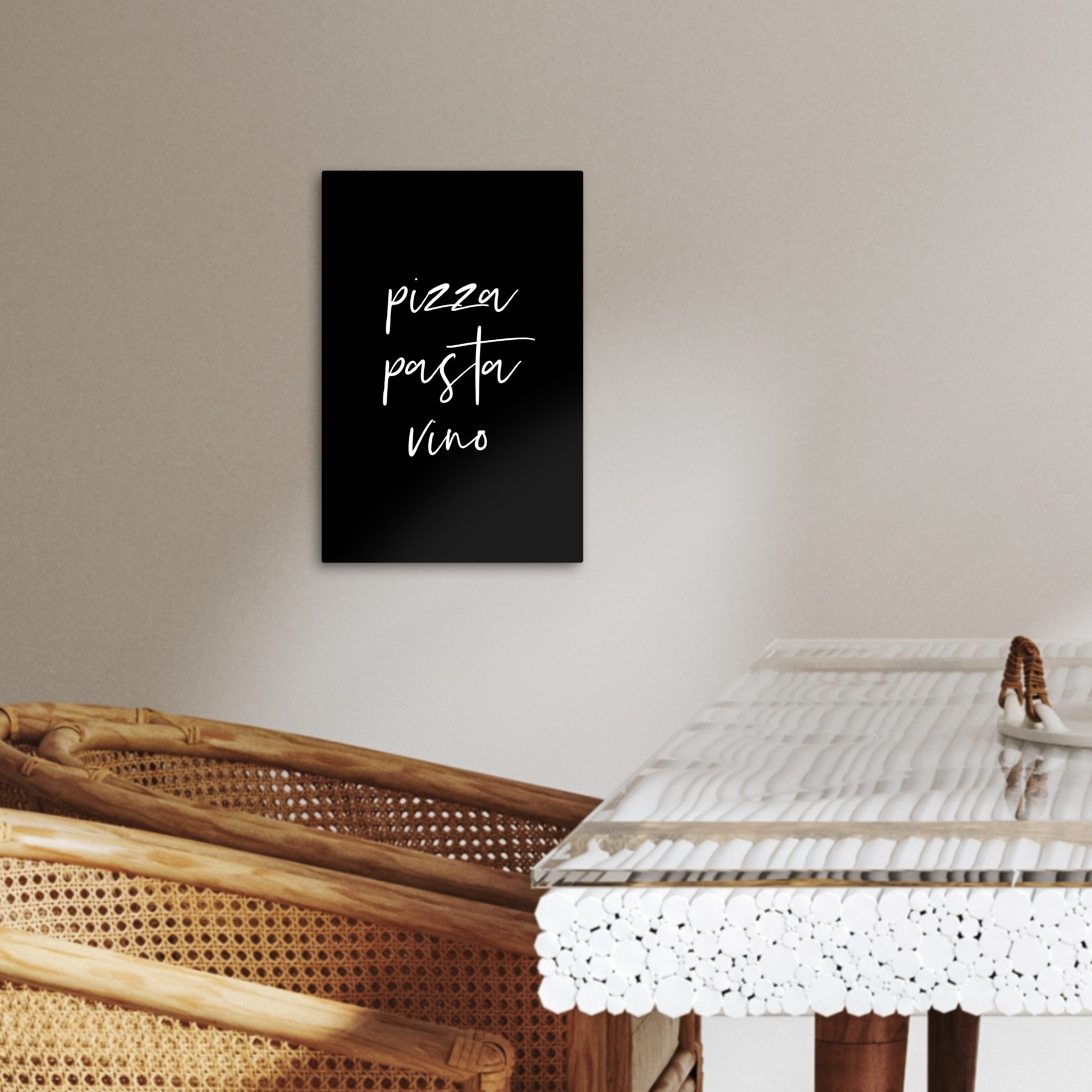 OneMillionCanvasses® Leinwandbild Zitat - Pizza, Pasta, Vino - Schwarz - Weiß, Fotodruck (1 St), Wandbilder für Esszimmer, Wanddeko Bilder Küche, 20x30 cm – Bild 3 von 3