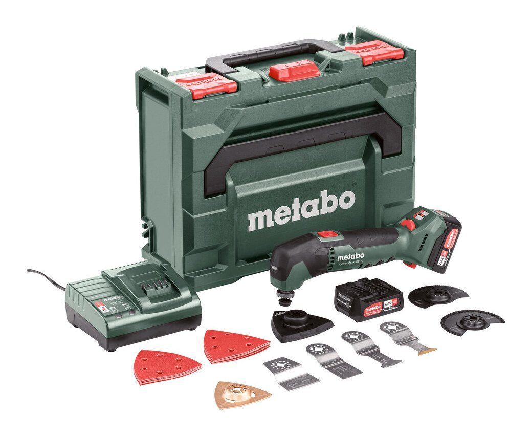 metabo Akku-Multischleifer PowerMaxx MT 12, 18000 U/min, Multitool 2 x 2 Ah Li-Ion in metaBox 145 mit viel Zubehör