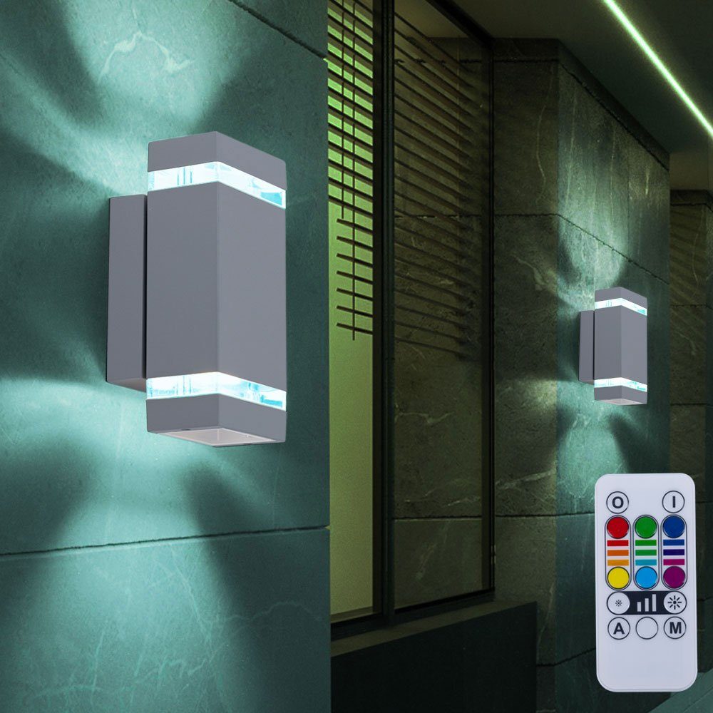 Farbwechsel, inklusive, Leuchtmittel Außen RGB Leuchte Set LED Wand Warmweiß, Außen-Wandleuchte, Dimmer Fernbedienung im etc-shop Veranda inkl.
