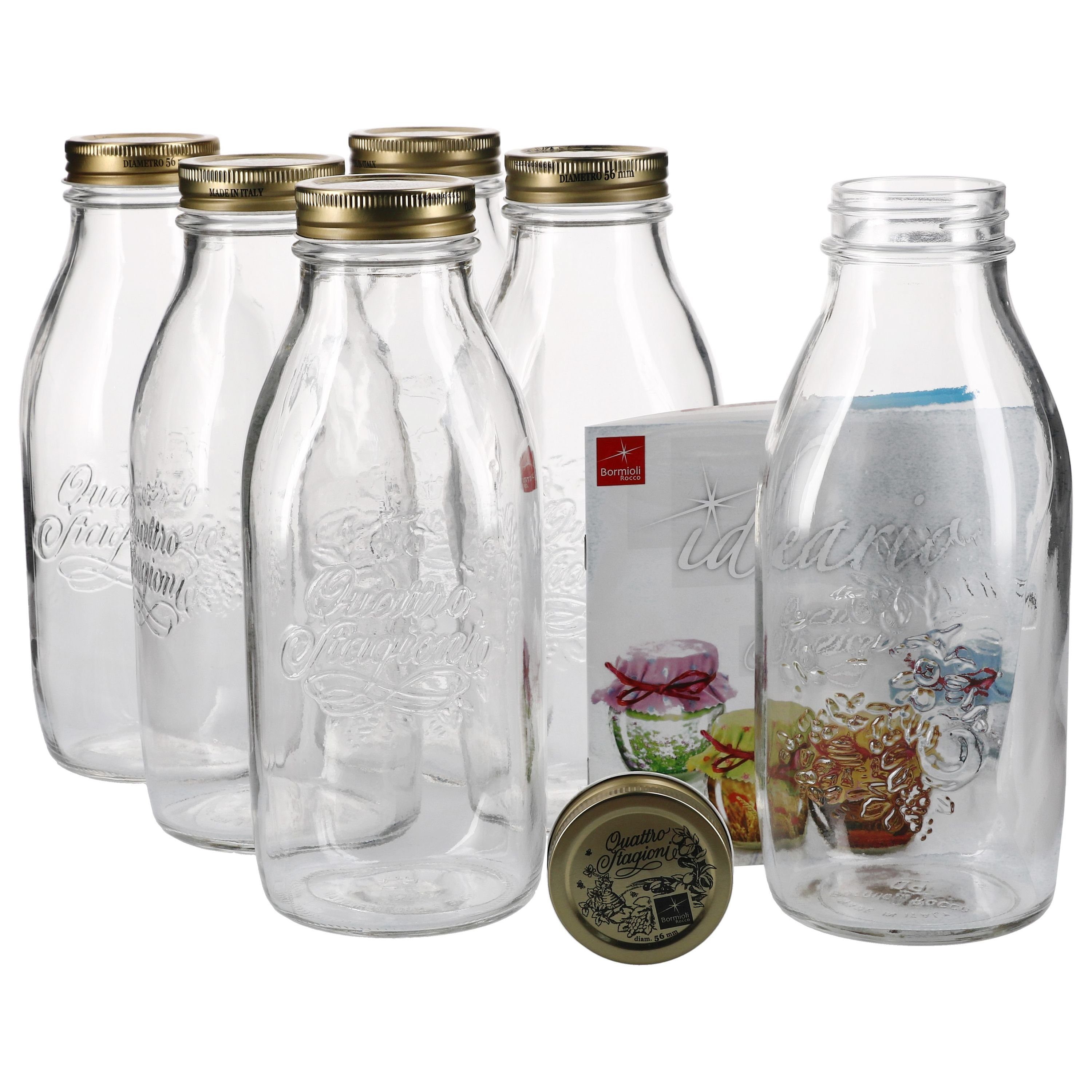 Quattro Glas MamboCat Flasche Original Rezeptheft, 6er Einmachglas 1,0L Stagioni Set Einmachglas