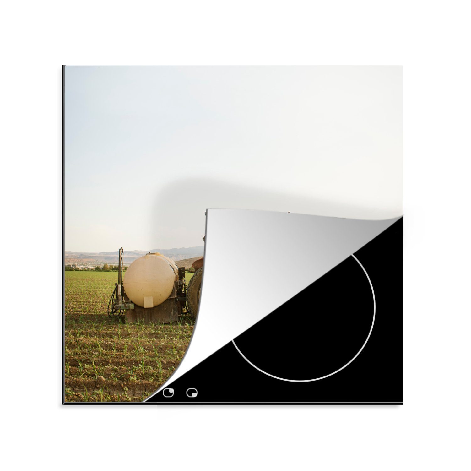 MuchoWow Herdblende-/Abdeckplatte Traktor - Landwirt - Berg, Vinyl, (1 tlg), 78x78 cm, Ceranfeldabdeckung, Arbeitsplatte für küche