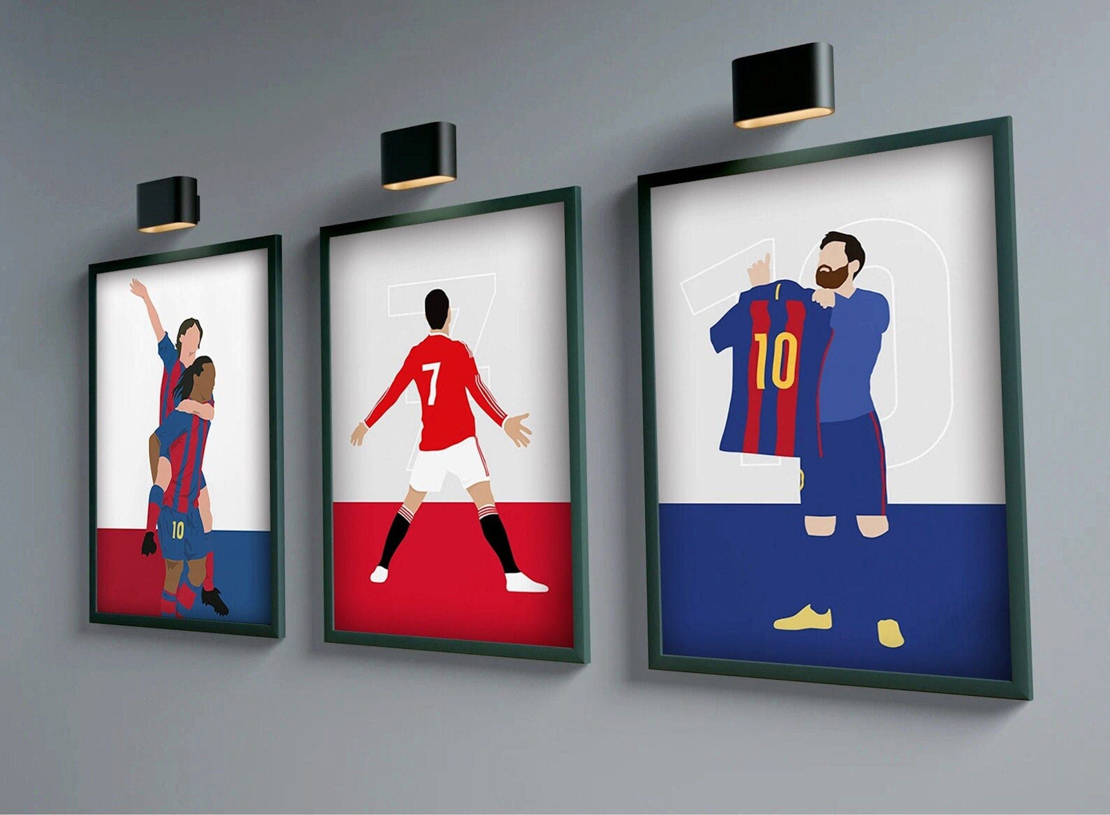 JUSTGOODMOOD Poster Fußball Messi Ronaldo Maradonna Rooney und Benzema ohne Gesicht als De, 4 (1 St)