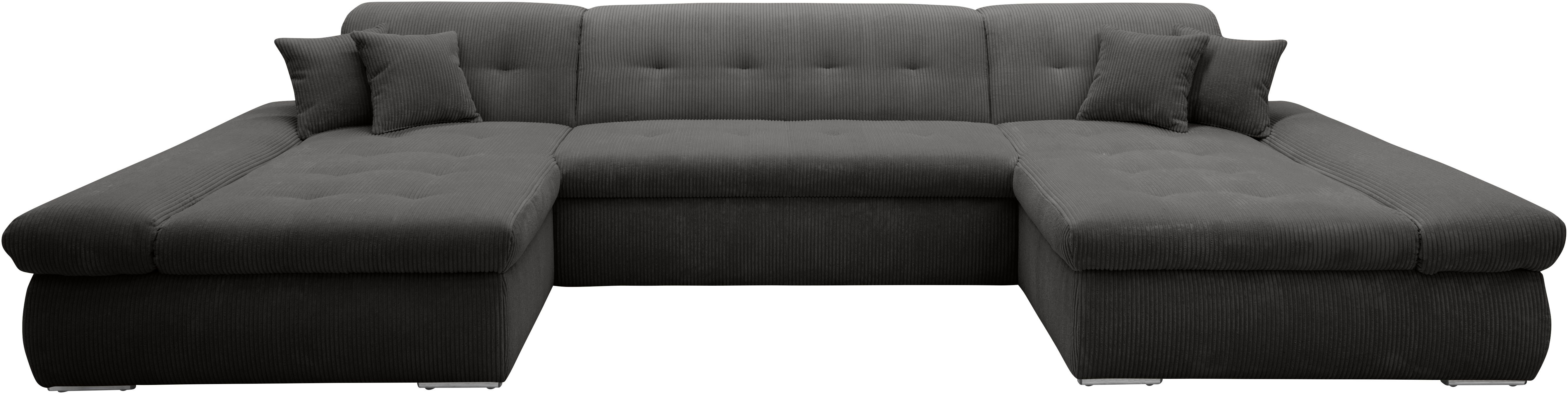 DOMO collection Wohnlandschaft Moric wahlweise mit Bettfunktion und Armteilverstellung, XXL, U-Form, beidseitig mit Recamiere, incl. Zierkissen, Cord-Bezug