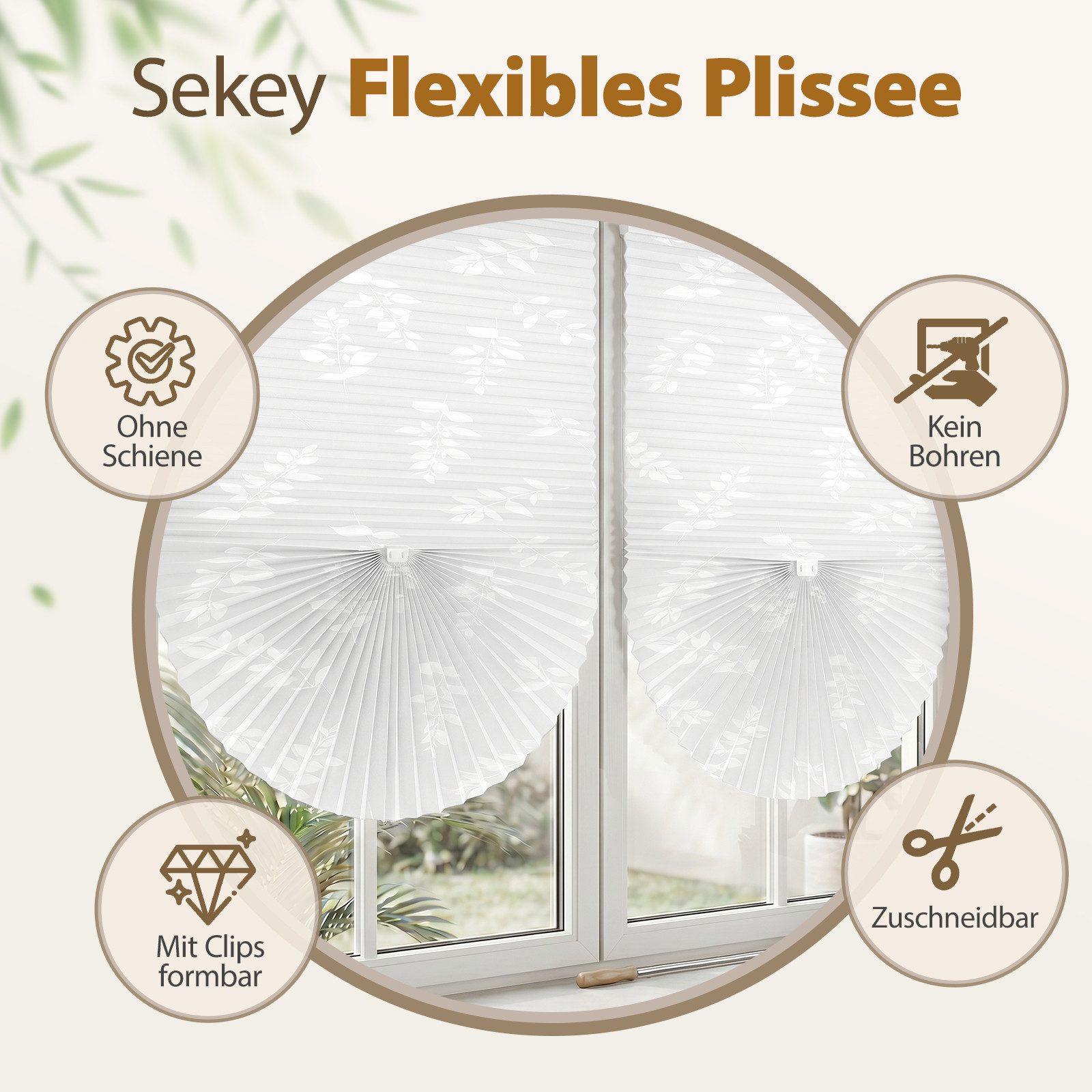 Sekey Plissee 2pcs ohne Bohren zum Kleben Rollo Dachfensterplissee Klebefix Plissee, Klebefix Plissee, 2er-Set, Innovative Klebemontage, Individuell formbar, Kürzbar