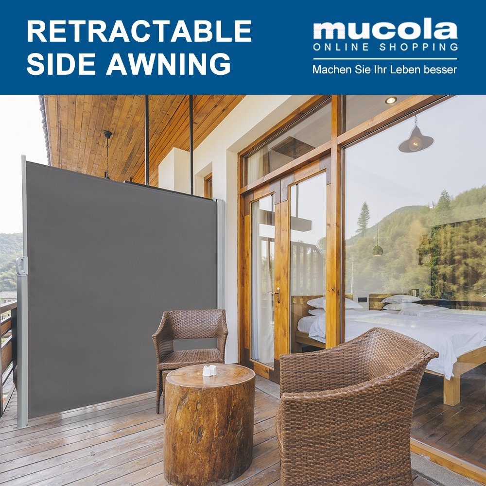 Mucola Seitenmarkise Seitenrollo Balkon Wind- & Sichtschutz ausziehbar Markise (Stück, Einzelartikel) Flexibler seitlicher Sichtschutz für Balkon und Terrasse – Bild 5 von 5