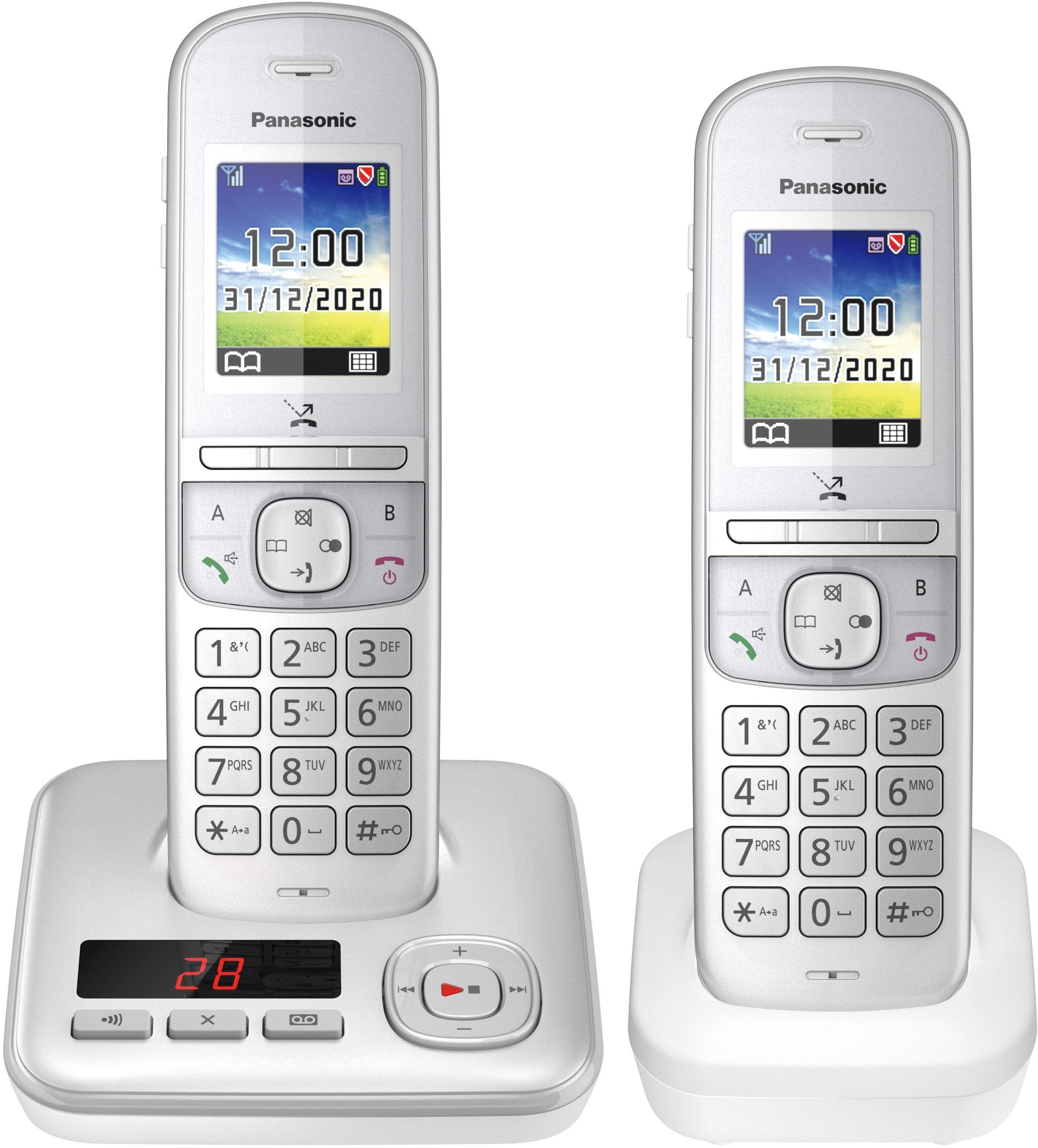 Panasonic KX-TGH722 Duo Schnurloses DECT-Telefon (Mobilteile: 2, mit Anrufbeantworter) perlsilber