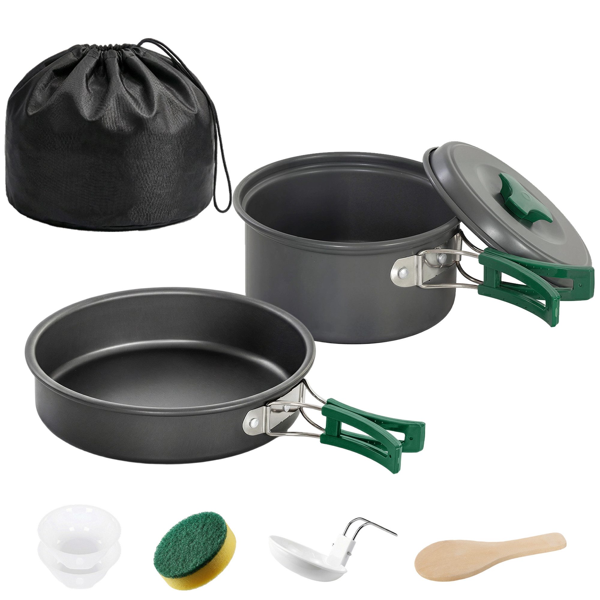 Outsunny Geschirr-Set Kochgeschirr Set, schnell erhitzend Kochtopf Set für 2 Personen (8-tlg), 2 Personen, Aluminium, Metall, für Outdoor Wandern Picknick BBQ Grau