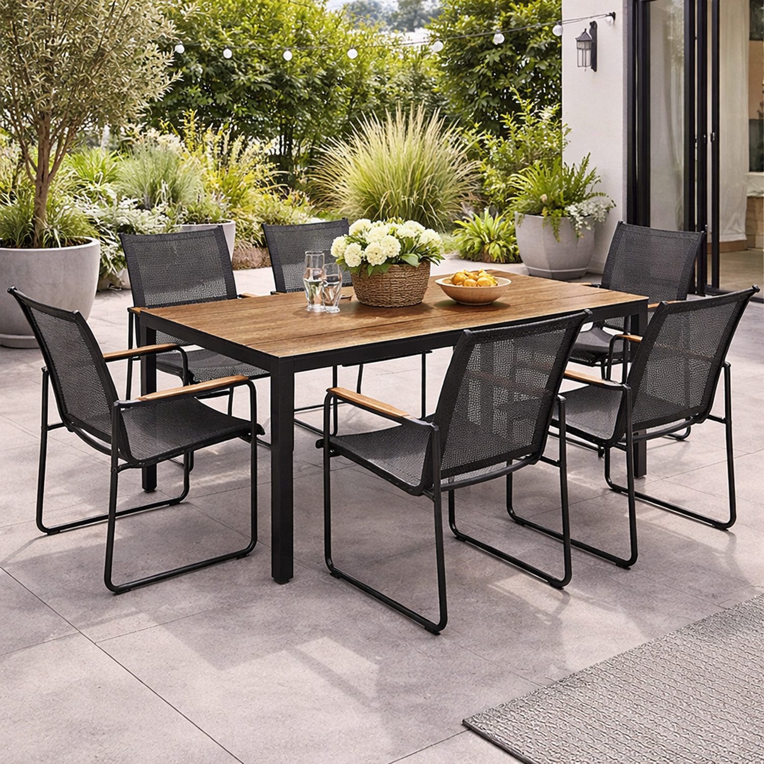 Mojawo Essgruppe 7tlg Gartengarnitur Gartenmöbel Holzoptik 150 x 80cm 6 x Stuhl
