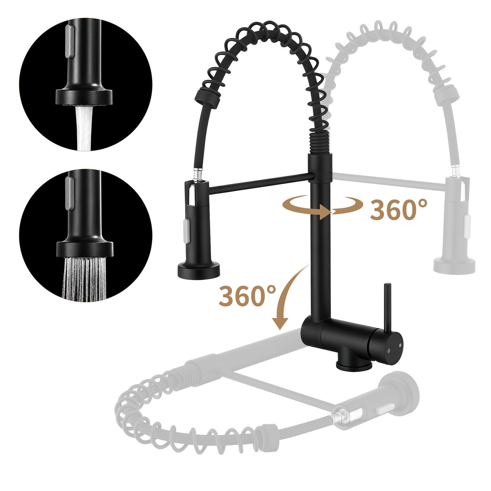 HOMELODY Küchenarmatur Vorfenster Wasserhahn, 360° Drehbare, Unterfenster Klappbar 180° (Mischbatterie bad) Spültischarmatur,zwei Strahlarten,Edelstahl 304,Gebürstet