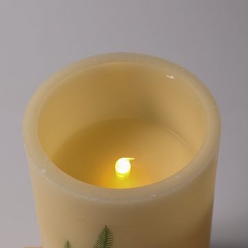 MARELIDA LED-Kerze XXL LED Kerze Farndruck Echtwachs flackernd H:30cm für Innen weiß/grün