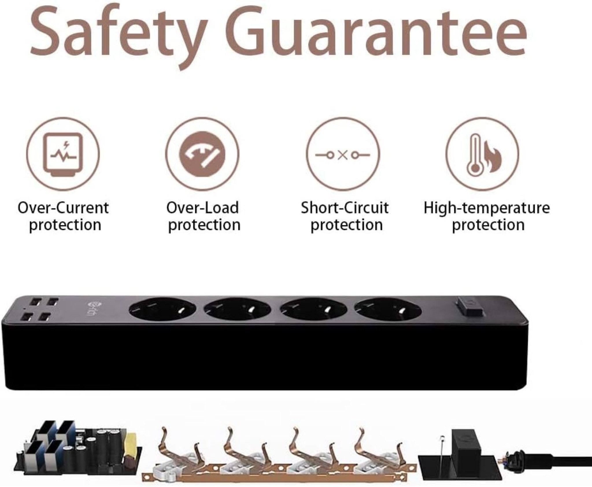 te-rich Steckdosenleiste USB, 4 Steckplätzen, 1,8 m Kabel, Schutzfunktionen. Einbau-Tischsteckdose 8-fach (4 Steckdosen (2400 W) und 4 USB-Anschlüsse (17 W)., 1,8 m Hochleistungskabel aus reinem Kupfer., Wandmontagemöglichkeit mit 4 Befestigungslöchern., Eingebaute Sicherheitsverschlüsse für Kinderschutz., Überlastschutz., Kurzschlussschutz., Überstromschutz., Kindersicherheitsverschlüsse., Kabellänge 1.8 m), Mehrfachsteckdose 4 Steckplätzen, 4 USB-Anschlüssen Schutzfunktionen.