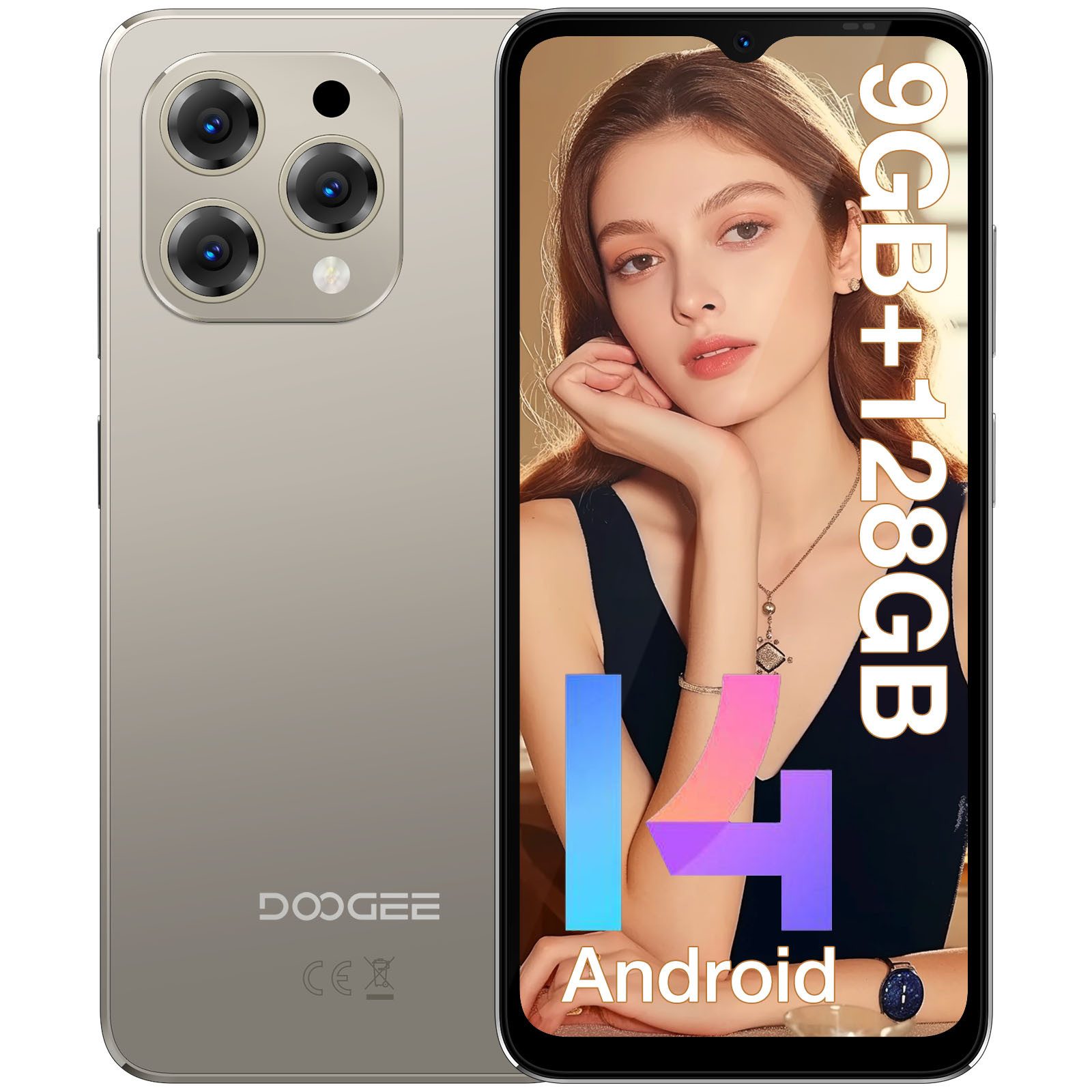 DOOGEE N55 Android 14 Handy 4GB RAM+ 128GB ROM,6.56" HD+ 90Hz Display Smartphone (6.56 Zoll, 128 GB Speicherplatz, 13 MP Kamera, 5150mAh Akku, 13MP AI Kamera, Dual SIM 4G LTE)