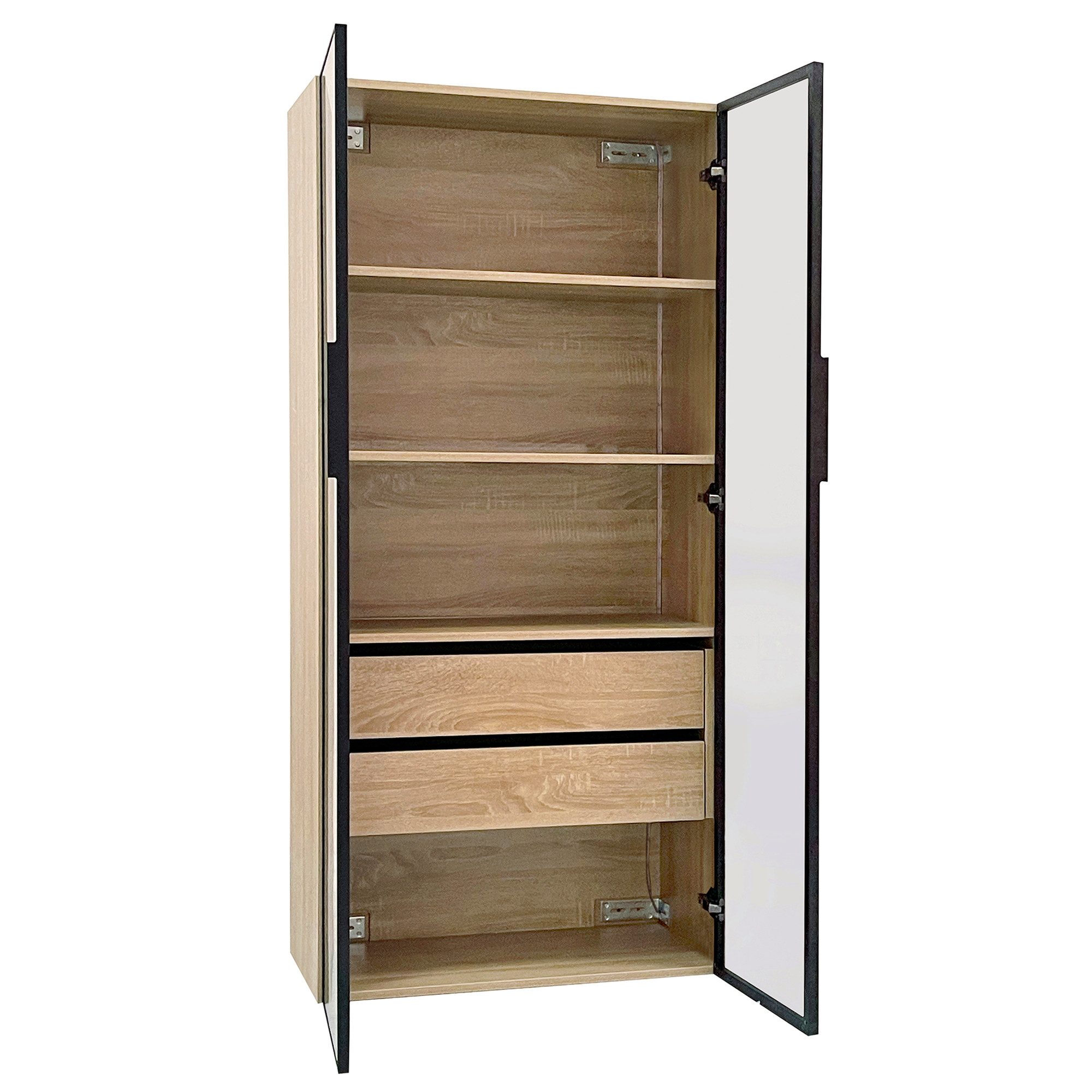 Flieks Vitrine Glasvitrine mit LED-Beleuchtung und 4 Fächern Hochschrank (1-St., B74/T36/H155 cm) Wohnzimmerschrank mit Schubladen und Glastüren Sammlervitrine