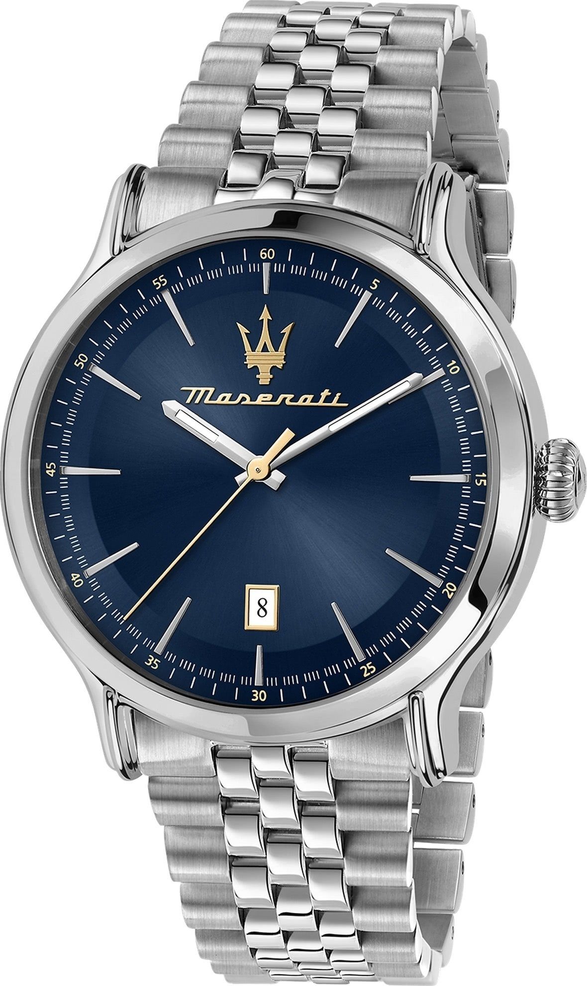 MASERATI Quarzuhr Maserati Herren Uhr (ca. 42mm) Edelstahlarmband, groß Italy Made-In rund, Analog Herrenuhr EPOCA