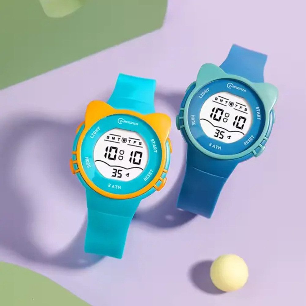 K&L Wall Art Digitaluhr Kinder Armbanduhr Katze Silikonuhr für Jungen Mädchen, Licht, Wecker, Wochentag, Stoppuhr, 17mm Silikonarmband, 3ATM