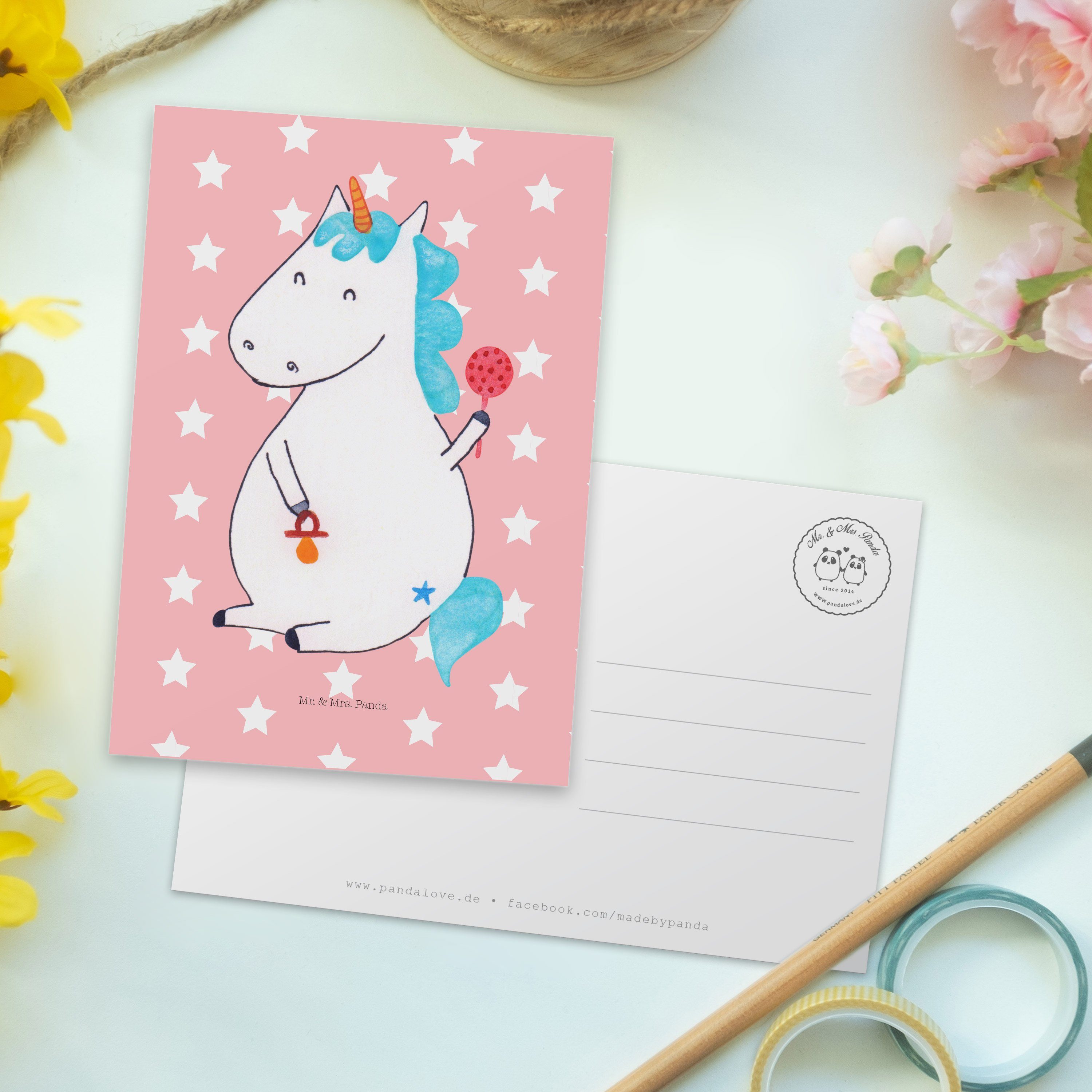 Mr. & Mrs. Panda Postkarte - Einhörner, Rot Geschenk, Geburtst Pastell Grußkarte, - Baby Einhorn
