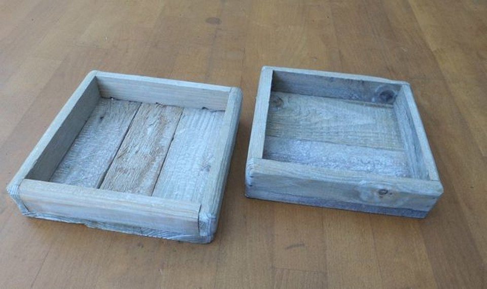 Deko-Impression Dekotablett Rustikales Tablett-Set, (2 Stück) Holz massiv  quadratisch grau-beige (2 St)