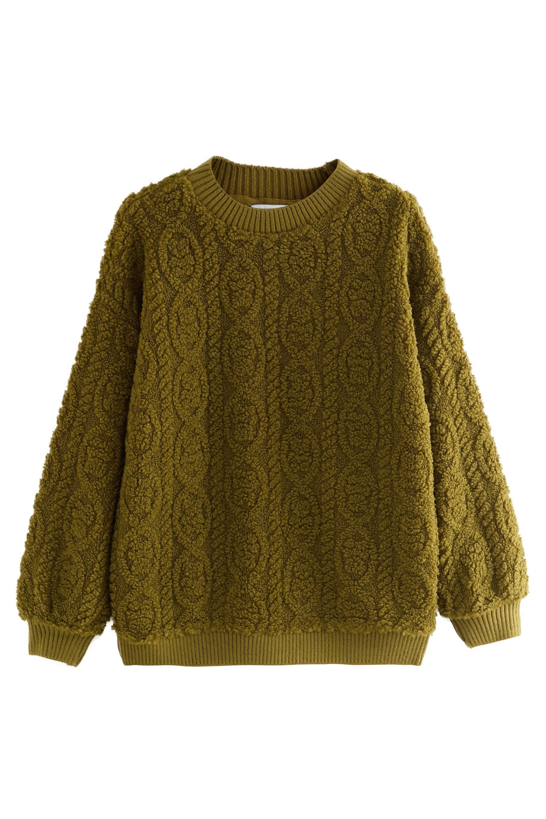 Next Sweater Rundhalssweatshirt mit Borg und Zopfmuster (1-tlg) günstig online kaufen